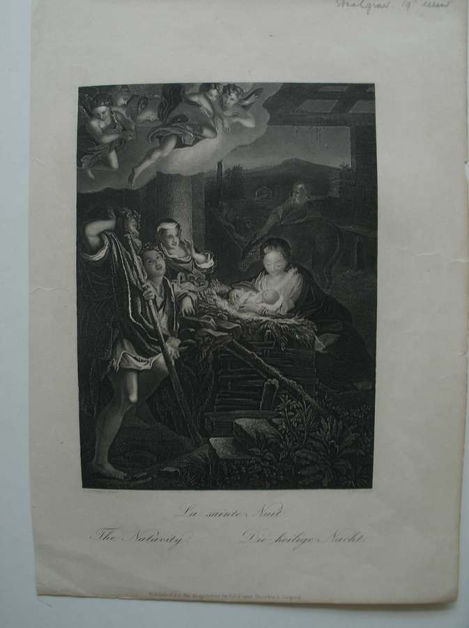 antique print (prent) - La sainte nuit. The Nativity. Die Heilige Nacht.
