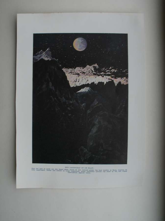 antique print (prent) - Een landschap op de maan.