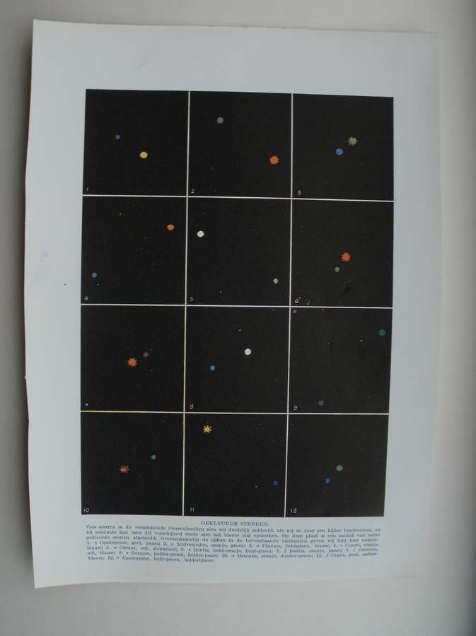 antique print (prent) - Gekleurde sterren.