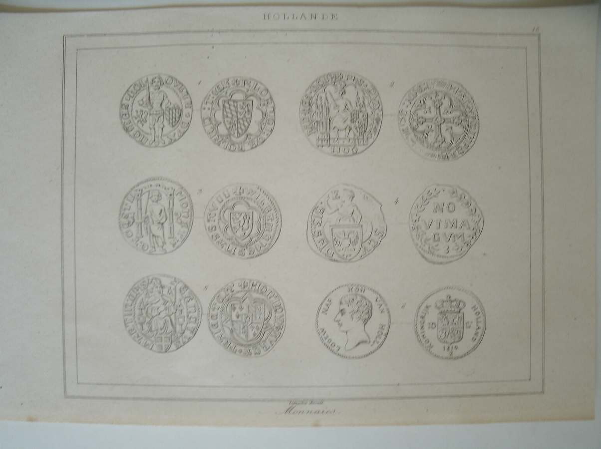 antique print (prent) - Hollande. Monnaies. Munten.