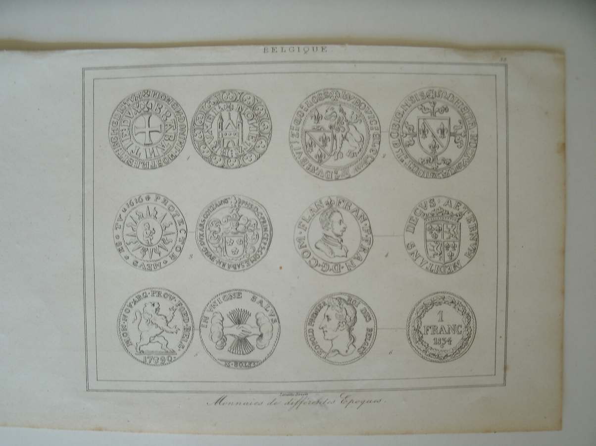 antique print (prent) - Belgique. Monnaies de differens epoques. Munten.