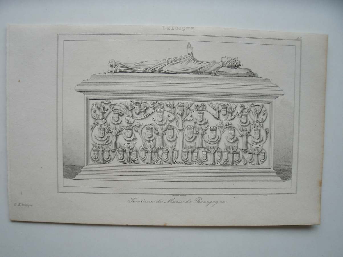 antique print (prent) - Tombeau de Marie de Bourgogne.