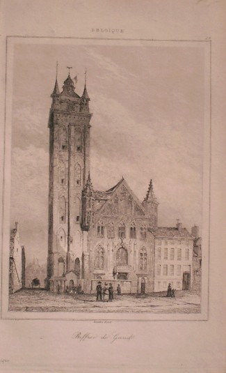 antique print (prent) - Belfroi de Gand. (Belfort te Gent).