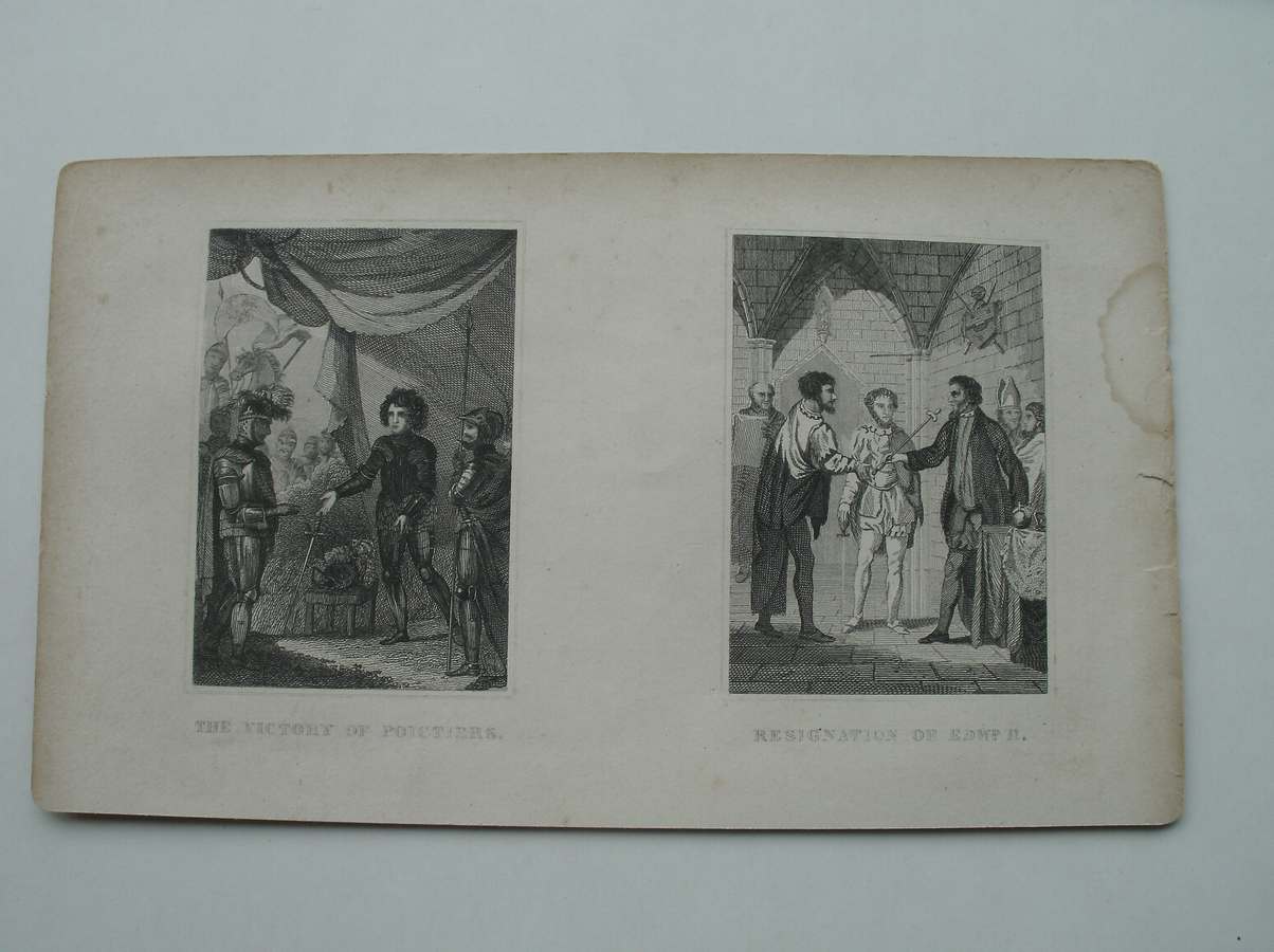 antique print (prent) - The victory of Poitiers. Resignation of Edward II.