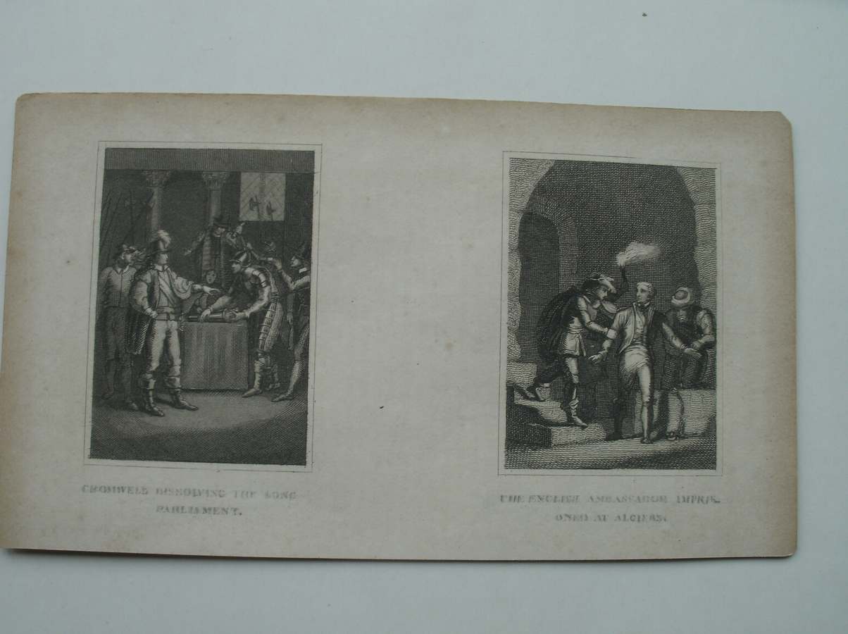 antique print (prent) - Cromwell dissolving the long parliament. The English ambassador imprisoned at Algiers.