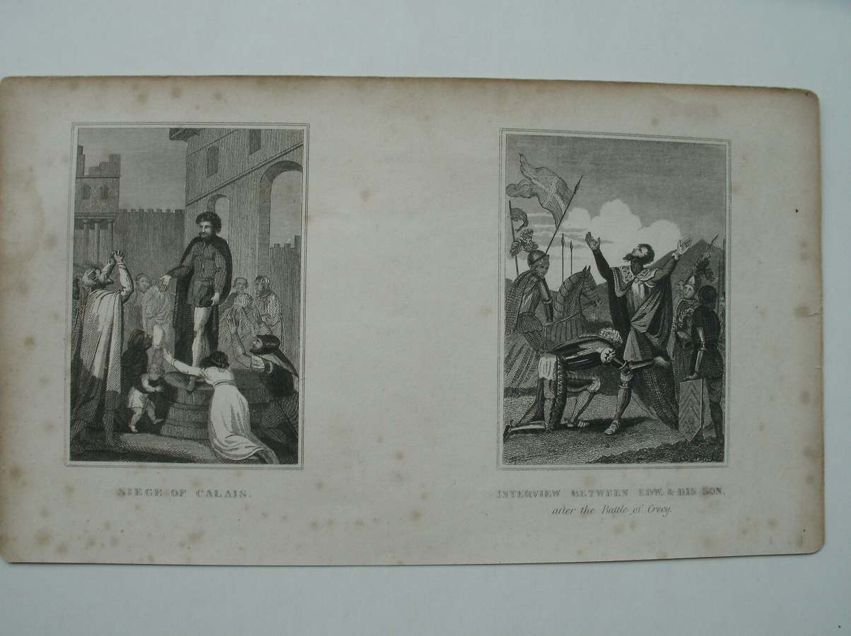 antique print (prent) - Siege of Calais. Interview between Edw. & his son. after the Battle of Crecy.
