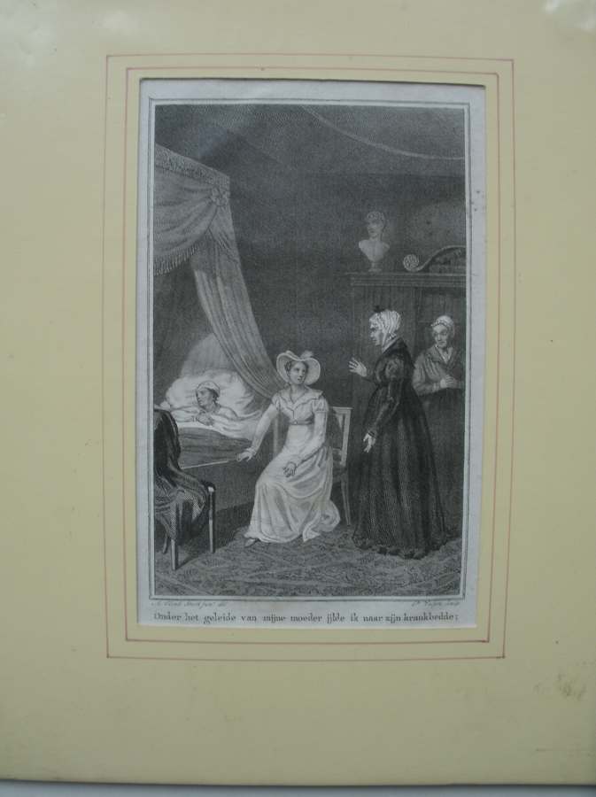 antique print (prent) - Onder geleide van mijne moeder ijlde ik naar zijn krankbedde.