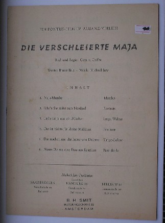 JARY, MICHAEL & BALZ, BRUNO & CZIFFRA, CEZA VON, - Die Verschleierte Maja; Ein Pontus-Film in Allianz-Verleih.