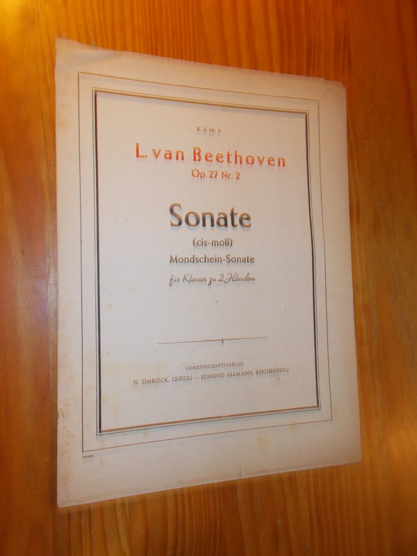 BEETHOVEN, L. VAN, - Sonate (cis-moll) Mondschein Sonate fur Klavier zu 2 Handen. Op. 27 nr. 2.