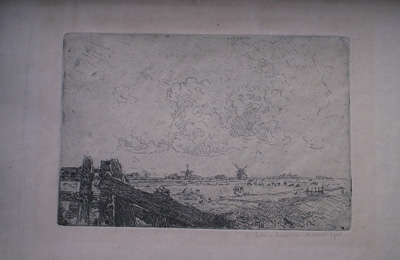 antique print (prent) by antoon derkzen van angeren. - Antoon Derkzen van Angeren. Etching. Polder Landscape. Hek in weidelandschap.