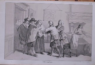 antique print (prent) - Refugies hier te lande ontvangen.