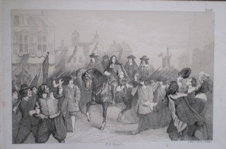 antique print (prent) - Hop en zijn medeafgevaardigden uit Amsterdam bestrijden het voorstel, ter vergadering van Holland gedaan, om zich aan Lodewijk XIV te onderwerpen.