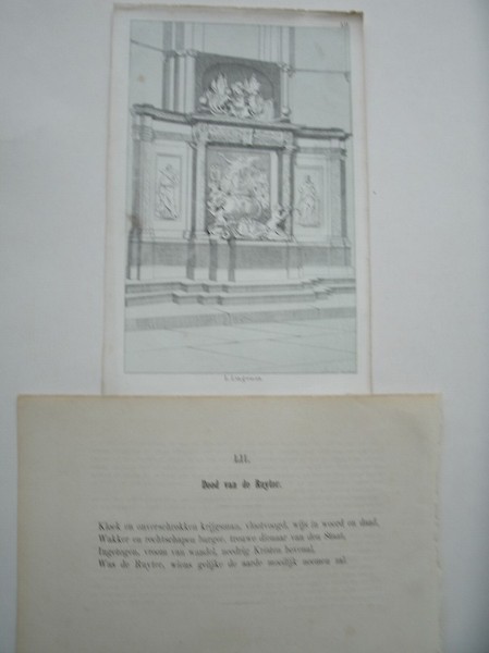 antique print (prent) - Dood van de Ruyter. (Praalgraf).