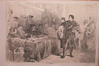 antique print (prent) - Graaf Edzard, den raad van Groningen zijn ondankbaarheid verwijtende, wordt met schimp en spotterny beloond.