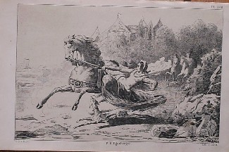 antique print (prent) - Maria van Borgondien valt van `t paard.