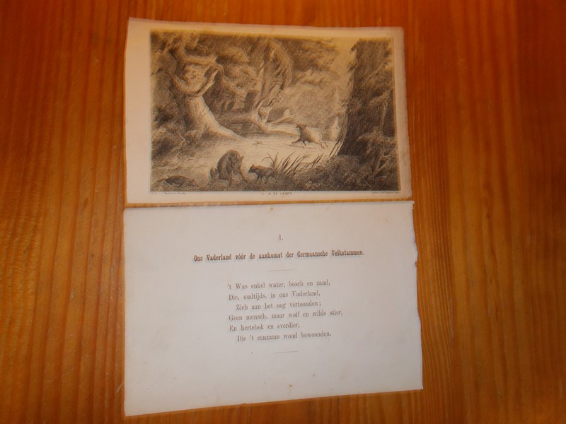 antique print (prent) - Ons vaderland voor de aankomst der Germaansche Volksstammen.