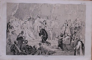 antique print (prent) - Karel V doet afstand van de regering.