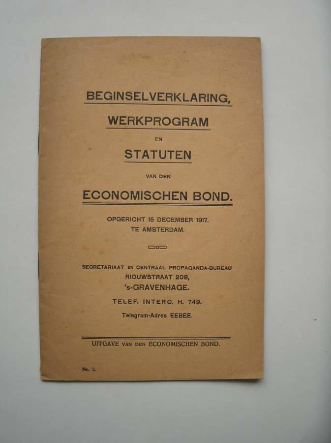 (Treub), - Beginselverklaring, werkprogram en statuten van den economischen bond opgericht 15 december 1917 te Amsterdam.