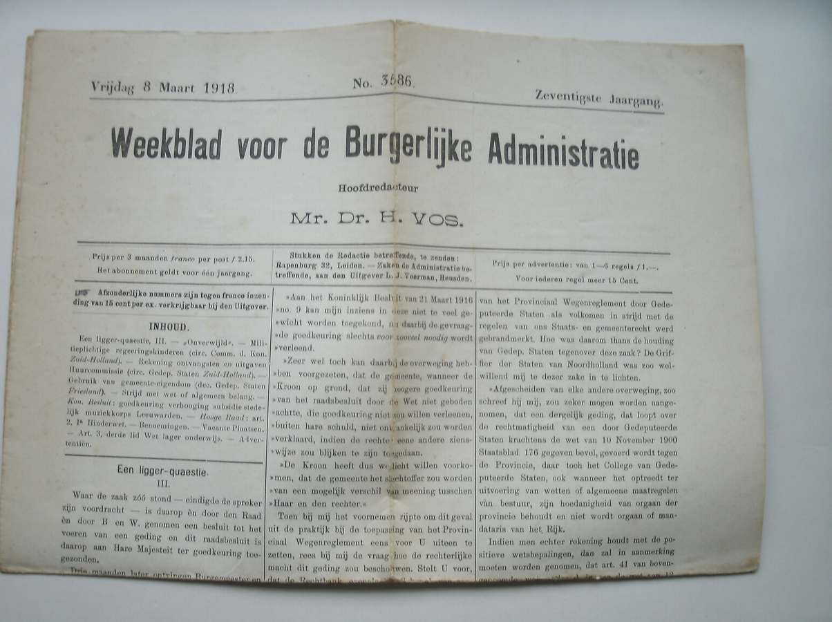 VOS, H. (RED.), - Weekblad voor de burgerlijke administratie.