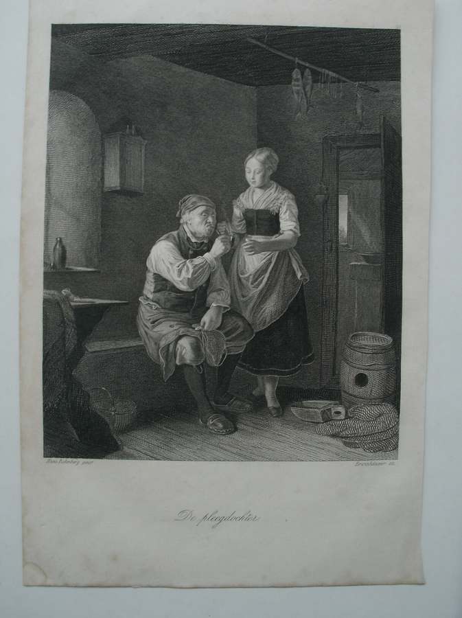 antique print (prent) - De pleegdochter.
