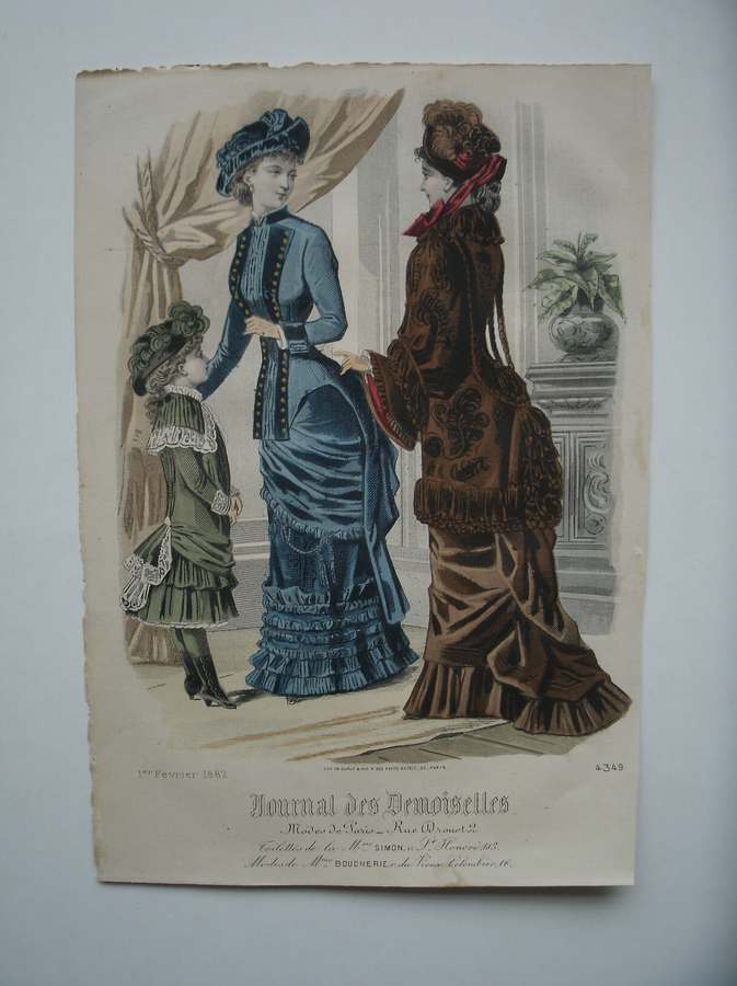 antique print (prent) - Journal des Demoisselles. fevrier 1882.