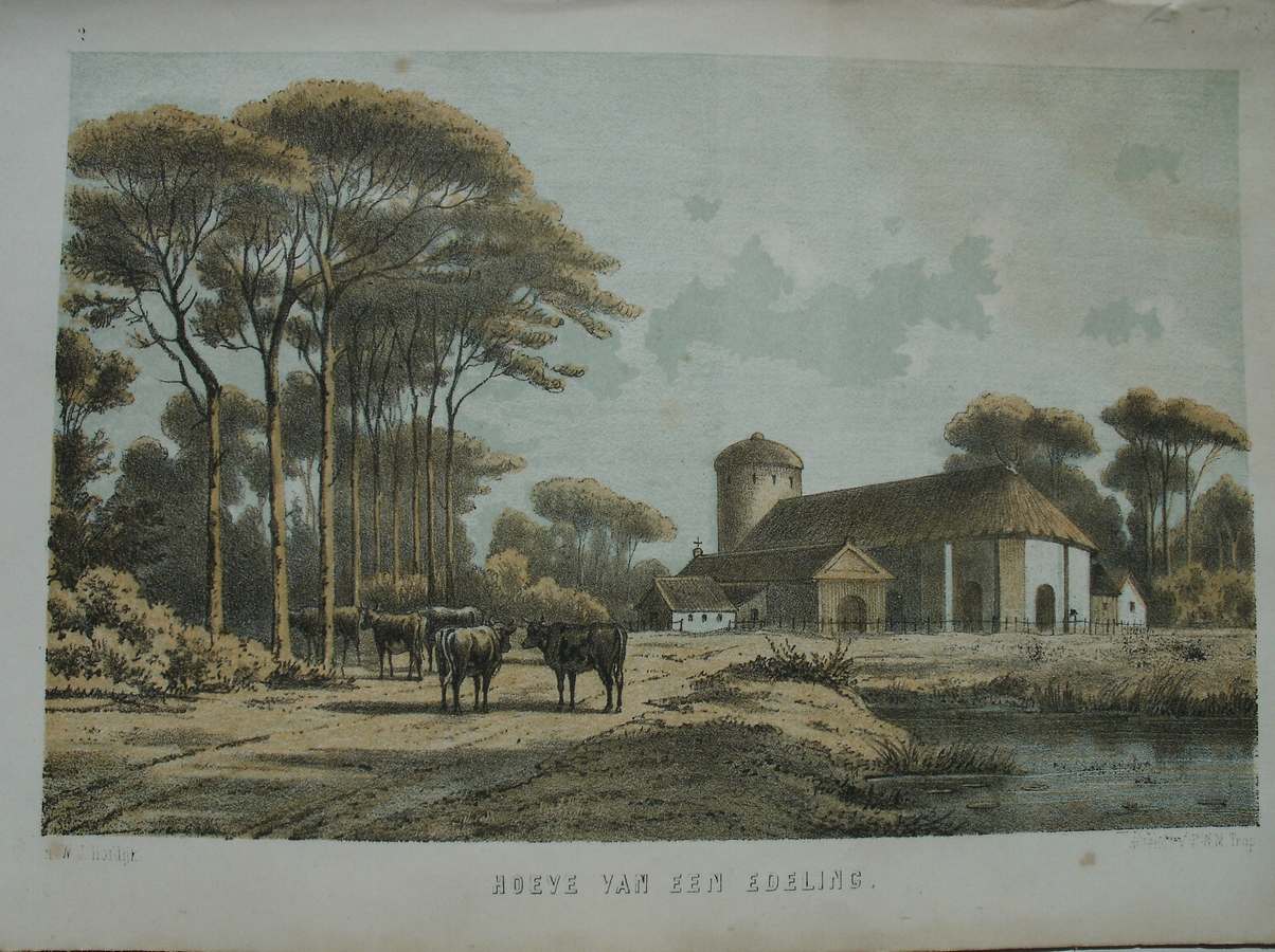 antique print (prent) - Hoeve van een edeling.