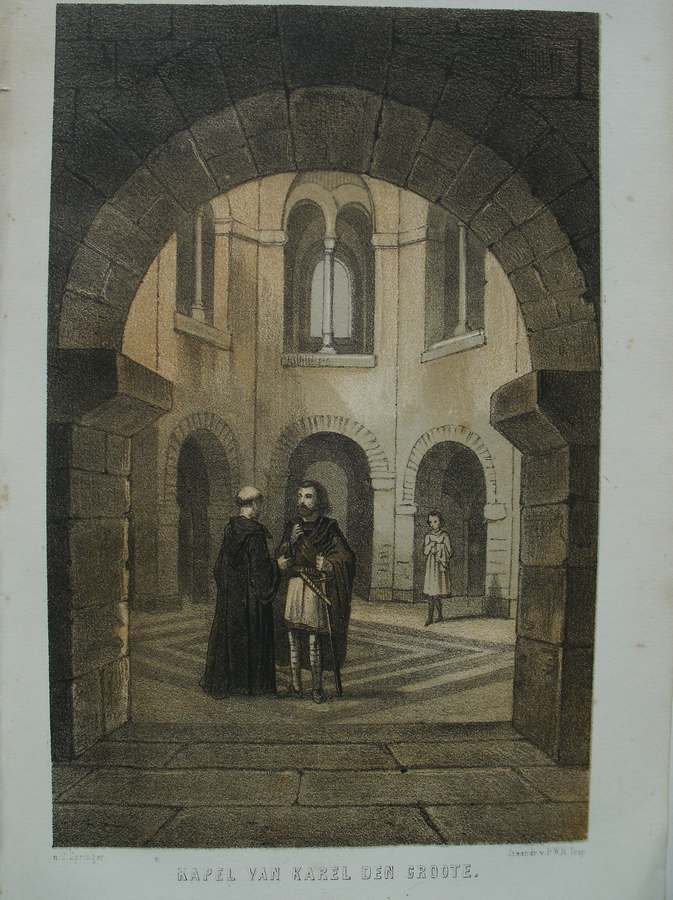 antique print (prent) - Kapel van Karel de Grote.