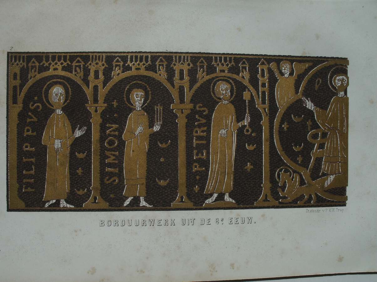 antique print (prent) - Borduurwerk uit de 9e eeuw.
