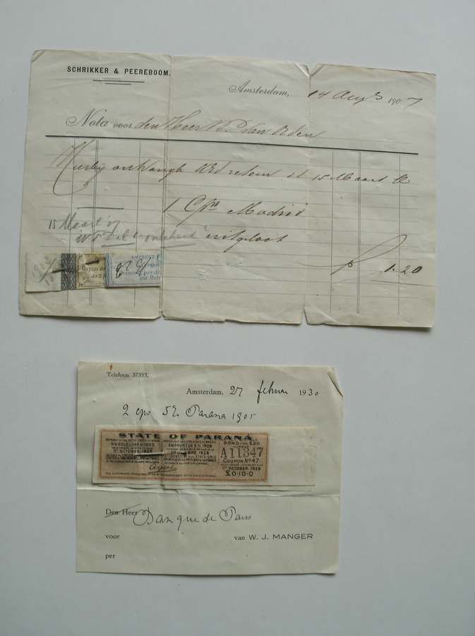 nota. (& coupons). - Schrikker & Peereboom.