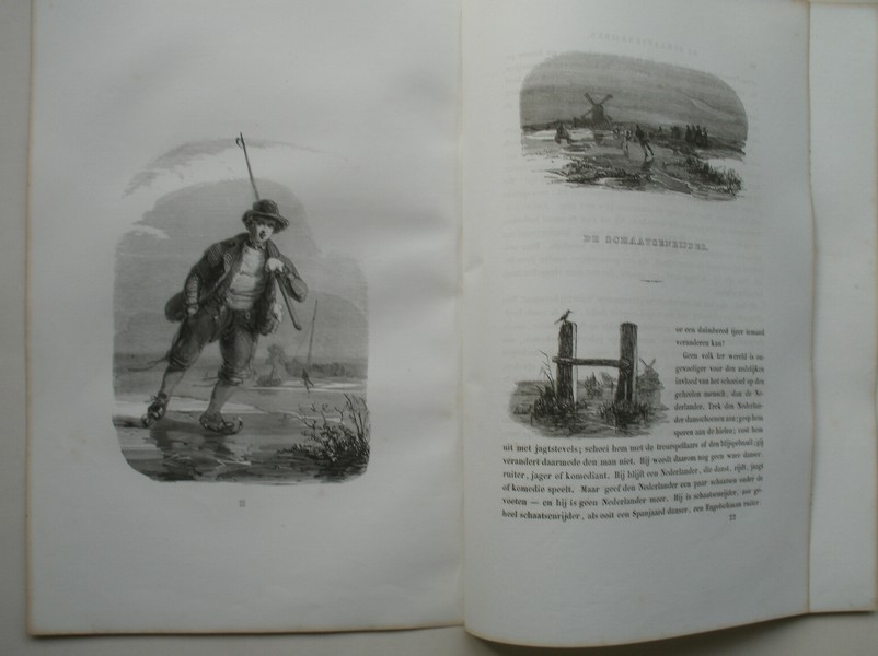 antique print (prent) - De schaatsenrijder (Schaatsen).