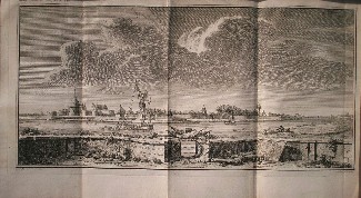 antique print (prent) - (Sluis). De stad Sluis van `t klein pas te zien.