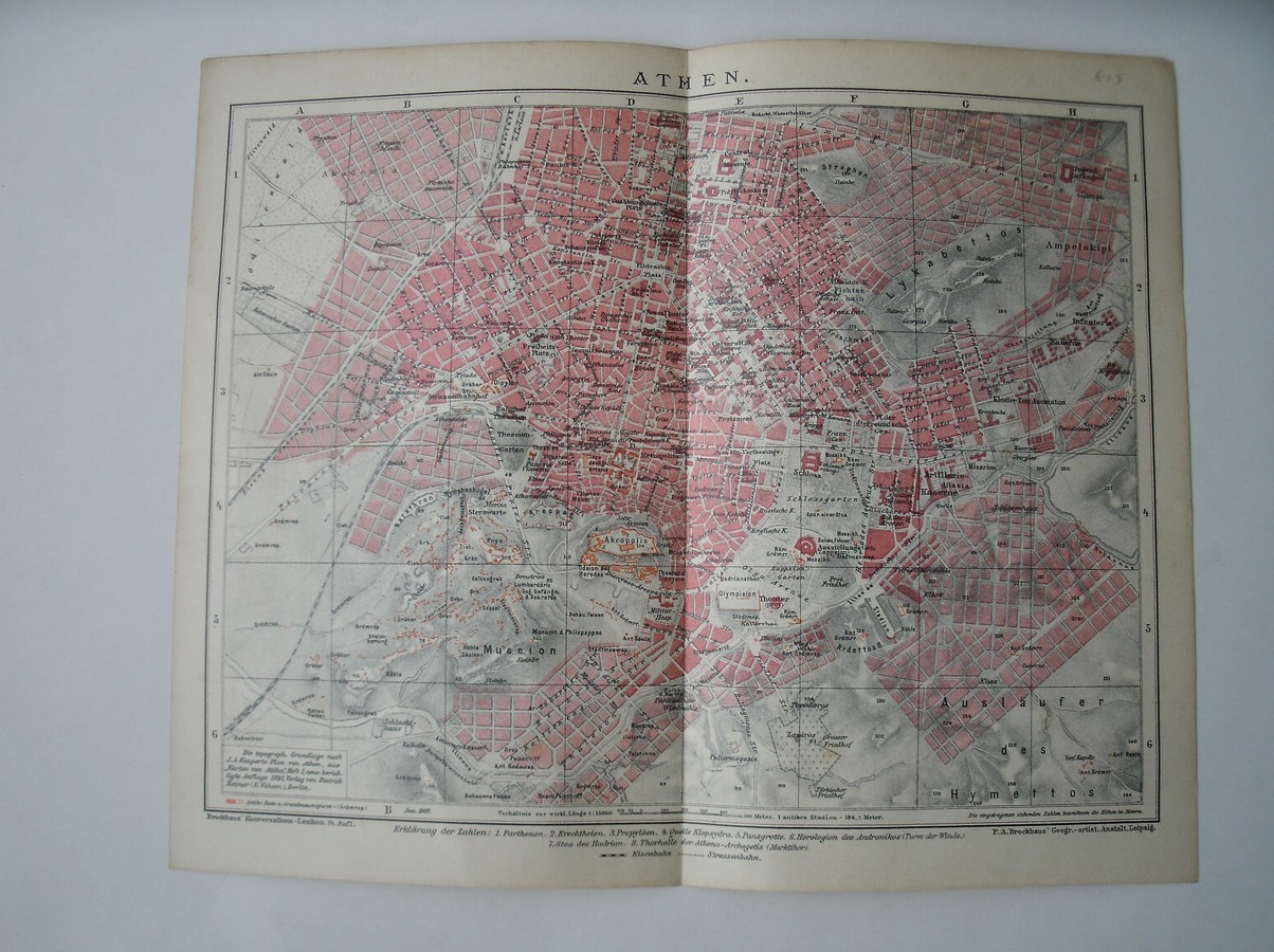 antique map (kaart) - Athen. (Athens)