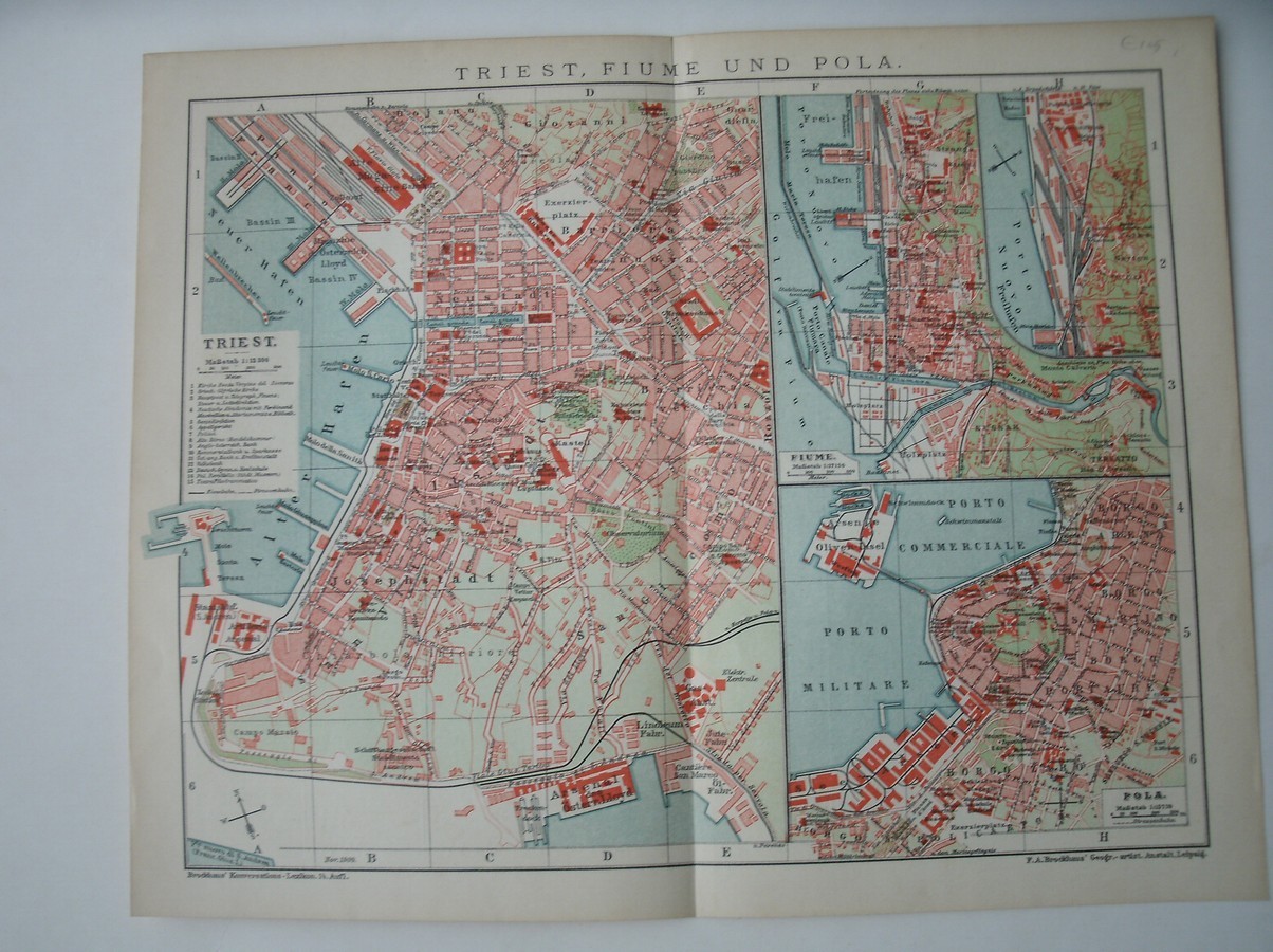 antique map (kaart) - Trieste. Fiume.