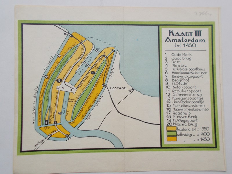 antique map (kaart). - Amsterdam tot 1450. Plattegrond.