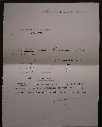 (zaanstreek). - Hierbij heb ik ondergeteekende Geertruida J. Zovons de eer u te doen toekomen (..) 5% obligatien Nederland 1914.