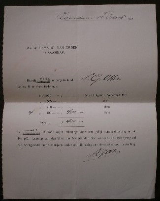 (zaanstreek). - Hierbij heb ik ondergeteekende J.G. Otter de eer u te doen toekomen (..) 5% obligatien Nederland 1914.