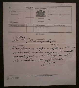 (zaanstreek). - Rijkstelegraaf. Telegram. Model A. L. 318 `18.