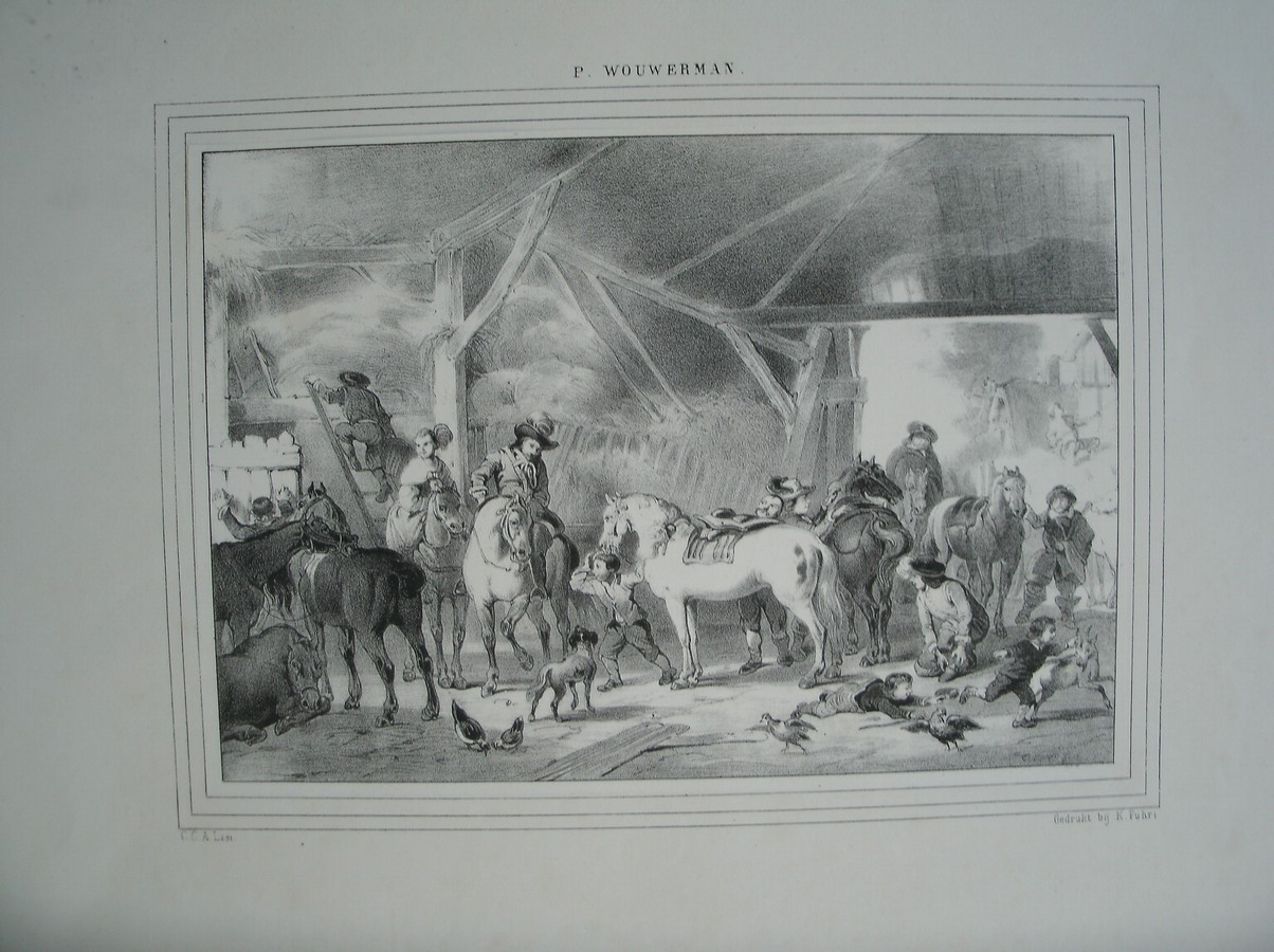 antique print (prent). - P. Wouwerman. (paarden).
