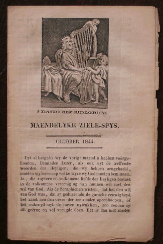 antique print (prent). - (King David) Maendelijke ziele-spijs. October 1844.