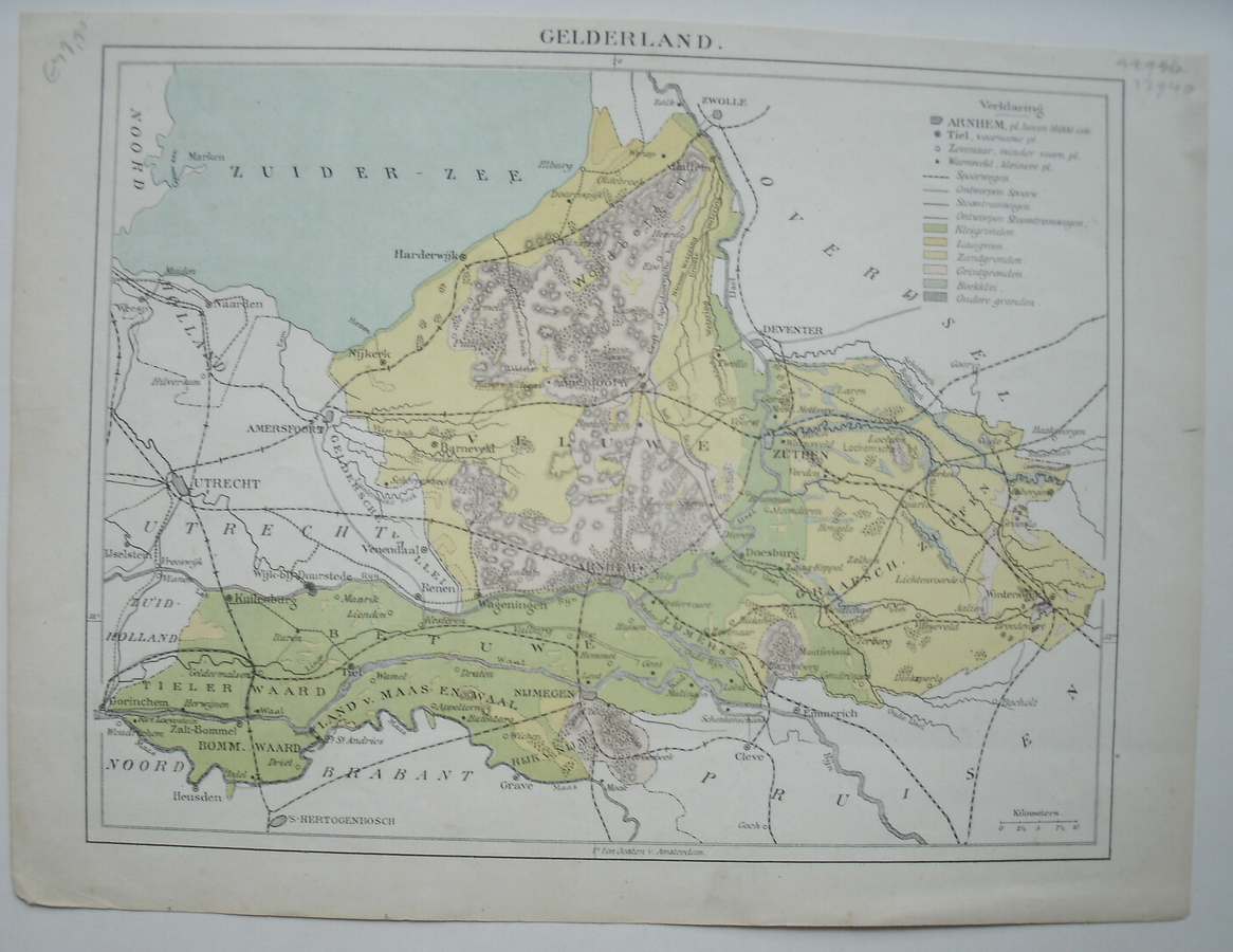 antique map (kaart). - Gelderland. Antique map.