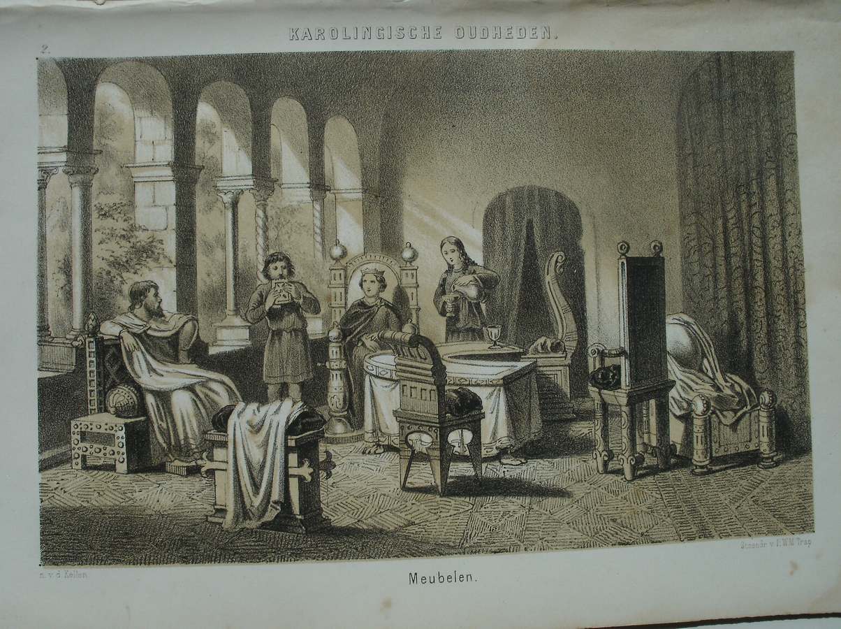 antique print (prent) - Karolingische oudheden. Meubelen.