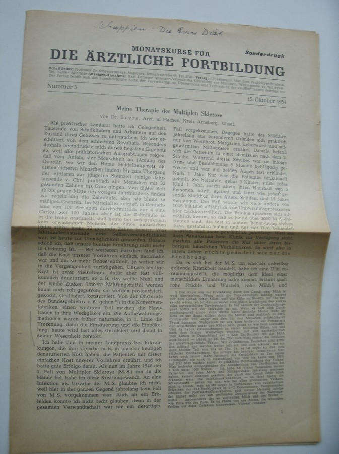 EVERS, DR., - Meine Therapie der Multiplen Sklerose.