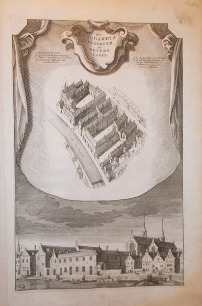 antique print (prent) - Het Margaretha-klooster en Peters-capel.