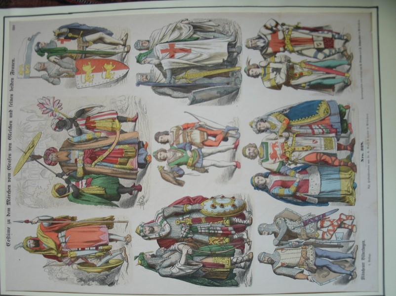 antique print. (prent). - Kostume in dem Marchen vom Grafen fon Steichen und seinen beiden Frauen. Munchener Bilderbogen.