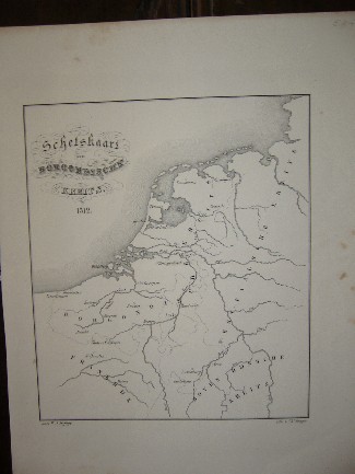 antique map (kaart). - Schetskaart der Borgondischen Kreits 1512. (Kaartje van de Nederlanden).