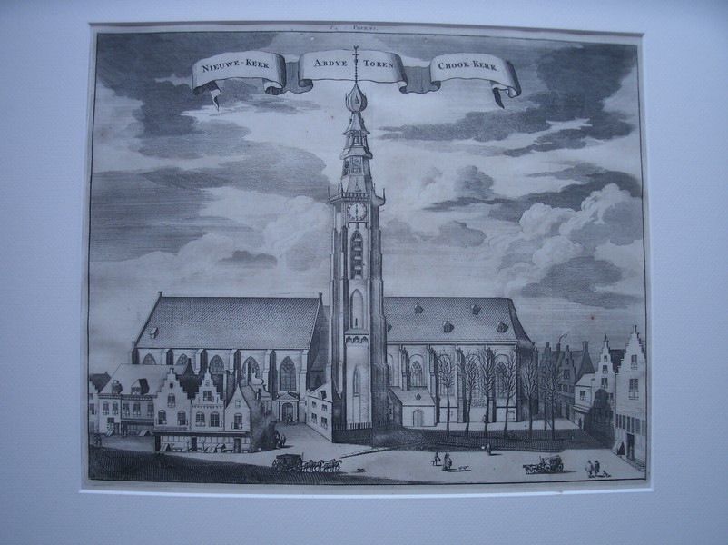 antique print (prent). - Middelburg. Nieuwe Kerk Abdij kerk Choor kerk.