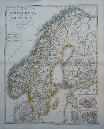 antique print (prent) - Schweden und Norwegen. (Sweden and Norway).