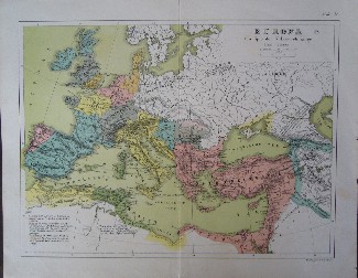 antique map. kaart. - Europa ten tijde der volksverhuizing.