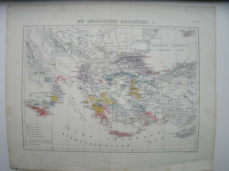 antique map. kaart. - De Grieksche Kolonien. (Greek Colonies).