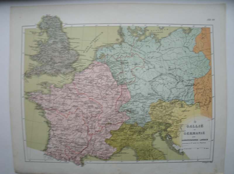 antique map. kaart. - Gallie en Germanie en aangrenzende landen. (Gallia, Germania).